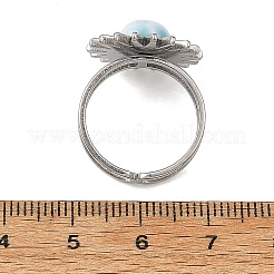 Natural Larimar Cabochons & Stainless Steel Cuff Open Rings&nbsp;RJEW-JR01090-02