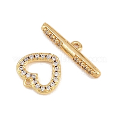 Heart Brass Micro Pave Clear Cubic Zirconia Toggle Clasps&nbsp;KK-G548-37G