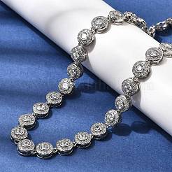 Brass Micro Pave Clear Cubic Zirconia Flat Round Link Chain Necklaces for Women&nbsp;NJEW-B157-18P