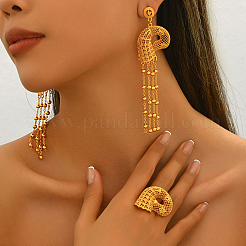 Vintage Alloy Hollowed-out Conch Shape Ring & Tassel Earrings Sets for Women&nbsp;CY8500