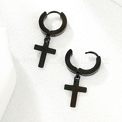 Hip-hop Style 201 Stainless Steel Cross Pendant Hoop Earring for Women&nbsp;UB5113
