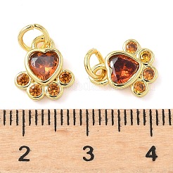 Brass Pave Cubic Zirconia Paw Print Charms&nbsp;KK-I355-17G