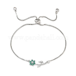 Adjustable Brass Micro Pave Clear Cubic Zirconia Box Chain Slider Bracelets&nbsp;BJEW-C156-09P-01
