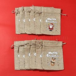 12Pcs 12 Styles Christmas Printed Burlap Packing Pouches Drawstring Bags&nbsp;ABAG-FS0001-03A