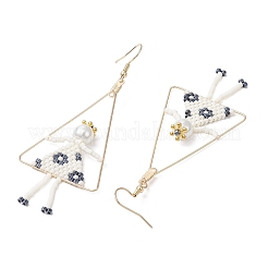 2Pair Girl with Triangle Brass Glass Seed Beads Dangle Earrings&nbsp;EJEW-MZ00453