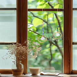 2Pcs Round Glass & Natural Green Onyx Agate and Blue Aventurine Chips Hanging Suncatchers&nbsp;HJEW-LP00075