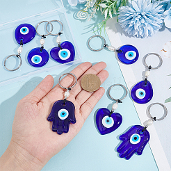 8Pcs 4 Style Natural Cultured Freshwater Pearl Loose Beads & Handmade Lampwork Evil Eye Pendant Keychains&nbsp;KEYC-NB0001-56