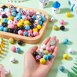 160Pcs Painted Natural Wood European Beads&nbsp;WOOD-TA0002-60