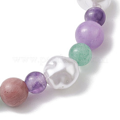 Round Natural Amethyst & Dyed Yellow Jade & Green Aventurine & Rhodochrosite & Nuggets Plastic Imitation Pearl Beaded Stretch Bracelets for Women&nbsp;BJEW-JB10629