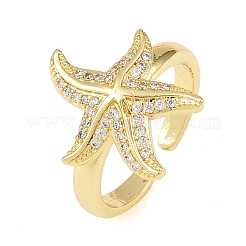 Starfish Brass Micro Pave Clear Cubic Zirconia Cuff Rings for Women&nbsp;RJEW-A088-08B-G