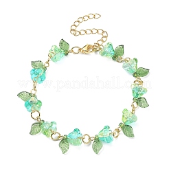 4Pcs 4 Color Acrylic & Glass Beaded Flower Linnk Chain Bracelets Set&nbsp;BJEW-TA00273