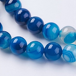 Round Dyed Natural Striped Agate/Banded Agate Beads Strands&nbsp;G-G582-8mm-10