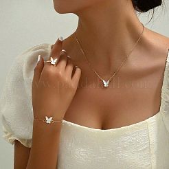 Butterfly Alloy Enamel Bracelets & Stud Earrings & Pendant Necklaces & Rings Sets for Women&nbsp;OE9237
