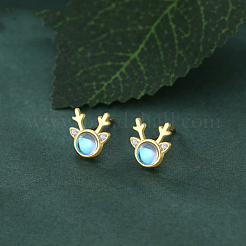 925 Sterling Silver Clear Cubic Zirconia Deer Head Stud Earrings&nbsp;FS-WG3413F-02