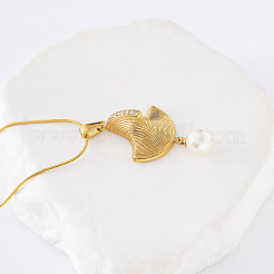 3Pcs French Stainless Steel & Round White Shell Pearl Fan Pendant Necklaces for Women&nbsp;DZ3657