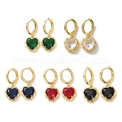 Valentine's Day Heart Brass & Glass Hoop Earrings&nbsp;EJEW-Z164-23G