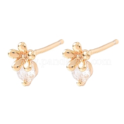 Brass Micro Pave Clear Cubic Zirconia Flower Stud Earrings&nbsp;EJEW-L278-07G