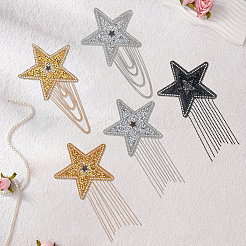 5Pcs 5 Styles Resin Rhinestone with Iron Ball Chain Tassel Sew On Patches&nbsp;PATC-CY0001-68