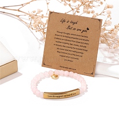 Natural Rose Quartz Bead Stretch Bracelets&nbsp;PW-WGDA286-02