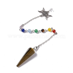 Natural Tiger Eye Hexagonal Pointed Cone Dowsing Pendulum Pendants&nbsp;G-G983-05P-04