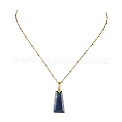 Natural Lapis Lazuli Faceted Trapezoid Pendant 304 Stainless Steel Satellite Chain Necklaces&nbsp;NJEW-JN06071-01