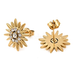 Iron Plating(IP) 304 Stainless Steel Sun Stud Earings with Rhinestone&nbsp;EJEW-M224-03G