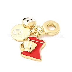 Brass Red and Black Enamel European Dangle Charms&nbsp;KK-F904-02B-G