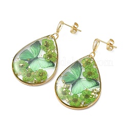 Transparent Epoxy Resin & 304 Stainless Steel & Brass Stud Dangle Earrings&nbsp;EJEW-JE07238
