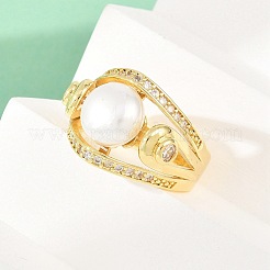 Brass Micro Pave Cubic Zirconia Finger Rings for Women&nbsp;RJEW-D340-02G-07