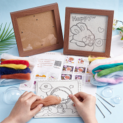 2 Sets 2 Style Rabbit Bear Photo Frame Needle Felting Kits for Beginners&nbsp;DIY-OC0012-16
