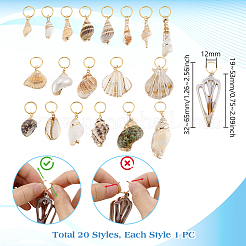 20Pcs 20 Styles Electroplate Natural Shell Braiding Hair Pendants Decoration Clips&nbsp;OHAR-GA00001