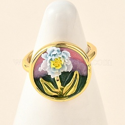 Brass Enamel Cuff Rings&nbsp;RJEW-K291-01G-01