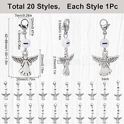 20Pcs Number Acrylic Beaded Pendant Locking Stitch Markers with Alloy Angel&nbsp;HJEW-SC00043