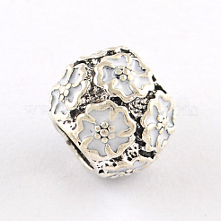 Antique Silver Plated Hollow Flower Pattern Rondelle Tibetan Style Alloy Enamel European Beads&nbsp;X-ENAM-Q421-10H