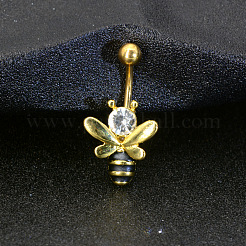 Bees 316L Surgical Stainless Steel Pave Clear Cubic Zirconia Black Enamel Curved Barbell Belly Rings&nbsp;FS-WG23C2E-02