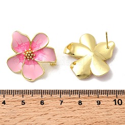 Brass Enamel Flower Stud Earrings&nbsp;EJEW-P322-03G
