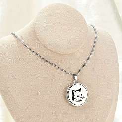316 Surgical Stainless Steel Aromatherapy Diffuser Perfume Hollow Flat Round Pendant Box Chain Necklaces&nbsp;NJEW-R016-01P-04