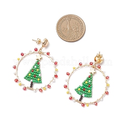 Handmade Glass Seed Beaded Christmas Tree Stud Earrings&nbsp;EJEW-MZ00633