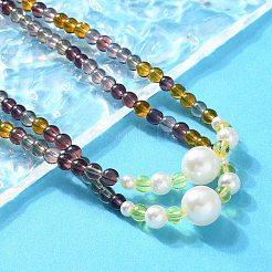 Plastic Imitation Pearl & Glass Round Beaded Long Necklaces for Women&nbsp;NJEW-A045-06