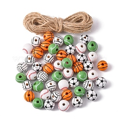 50Pcs 5 Styles Printed Natural Wood European Beads&nbsp;WOOD-YW0001-06