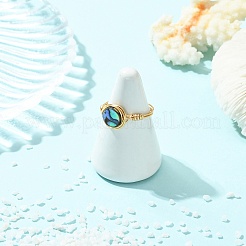 Copper Wired Natural Abalone Shell/Paua Shell Finger Rings for Women&nbsp;RJEW-JR01055