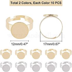 20Pcs 2 Colors Adjustable 304 Stainless Steel Finger Rings Components&nbsp;STAS-UN0031-51
