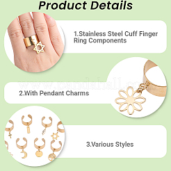8Pcs 304 Stainless Steel Open Cuff Open Rings&nbsp;RJEW-SC00006
