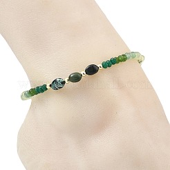 Dyed Natural Malaysia Jade & Moss Agate & Prehnite Beads Beaded Anklets for Women&nbsp;AJEW-AN00832-02