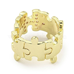 Puzzle Brass Micro Pave Cubic Zirconia Cuff Open Rings for Women&nbsp;RJEW-I103-005G