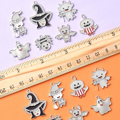 14Pcs 7 Styles Halloween Theme Rack Plating Luminous Alloy Enamel Pendants&nbsp;ENAM-FS0002-10P