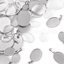 DIY 304 Stainless Steel Oval Pendant Making Kits&nbsp;DIY-TA0014-44