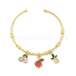Brass Micro Pave Cubic Zirconia Friut Charm Bangles for Women&nbsp;BJEW-Z089-05G