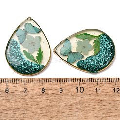 Brass & Transparent Epoxy Resin & Dried Flower Pendants&nbsp;RESI-G133-05G-02