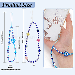 2Pcs 2 Style Evil Eye Glass Beaded Phone Lanyard&nbsp;AJEW-OC0004-10